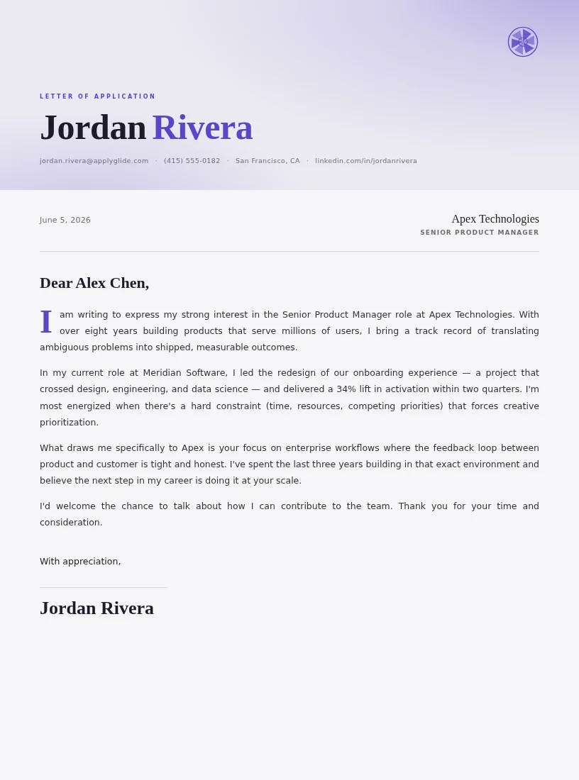 Aperture matching letter