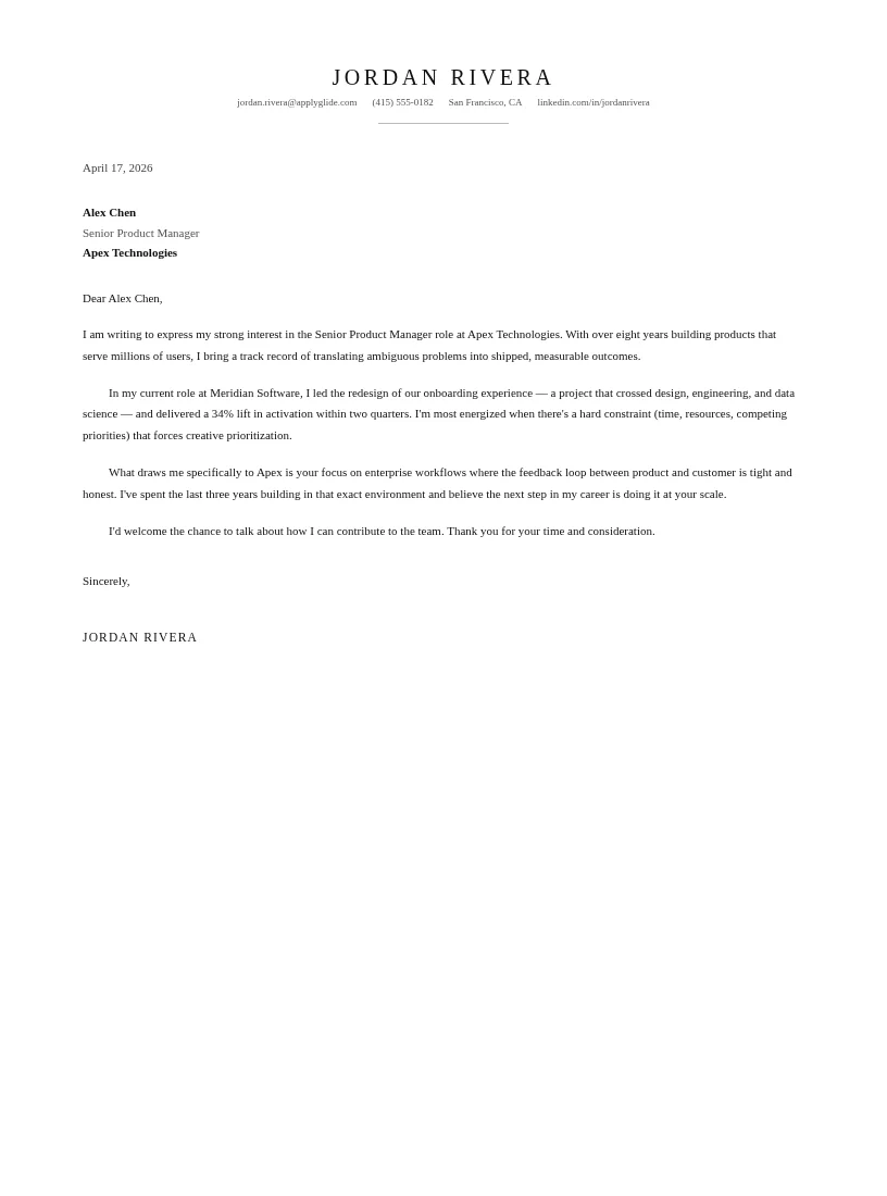 Chambers Letter cover letter for Partnership Sales Manager