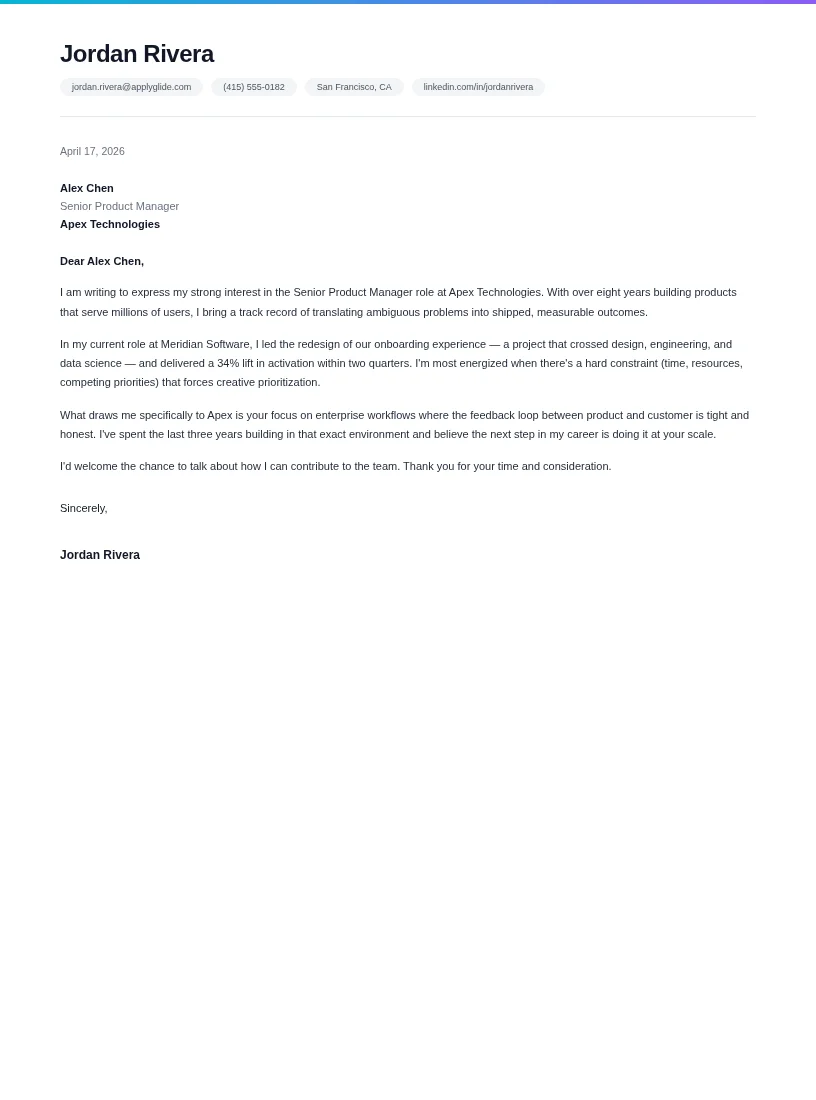 Circuit Letter cover letter for Partnership Sales Manager