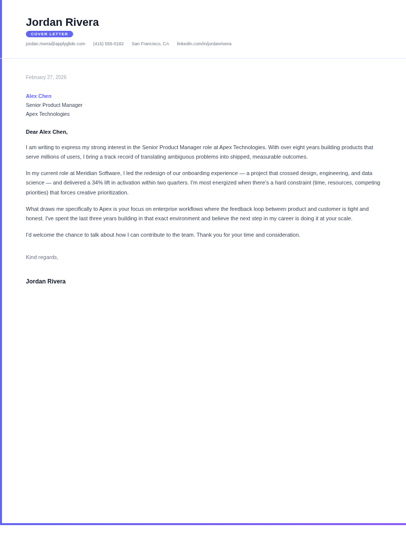 Criterion cover letter