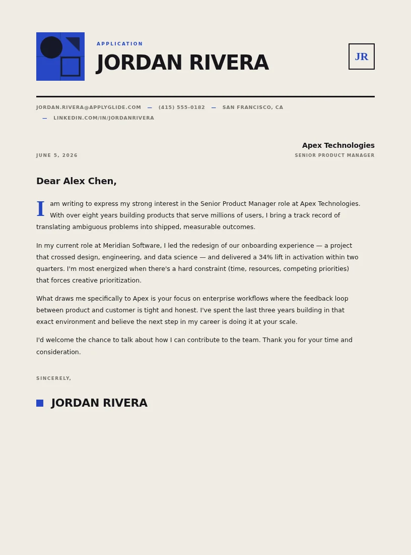 Forma cover / personal letter for Head Of Product