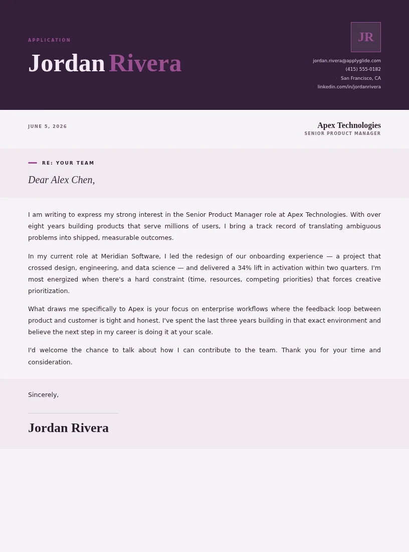 Horizon cover / personal letter for Market Research Analyst