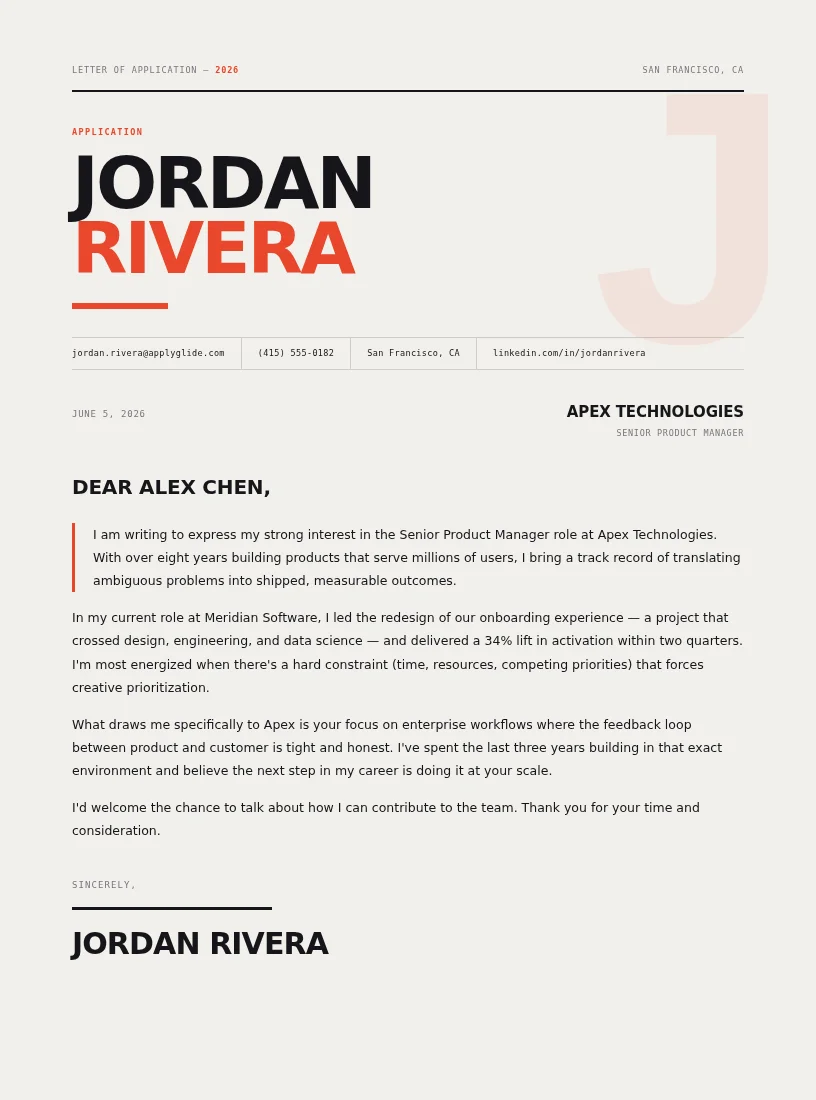 Monolith cover / personal letter for Supply Chain Analyst