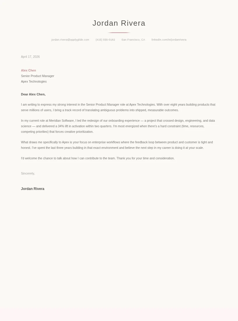 Sakura Letter cover letter for Hotel Revenue Manager