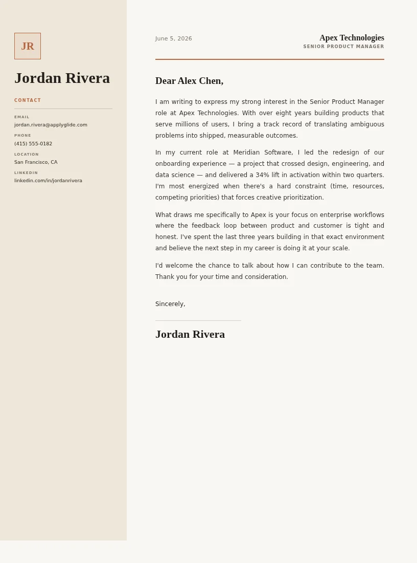 Contract Manager cover / personal letter example using Strata template