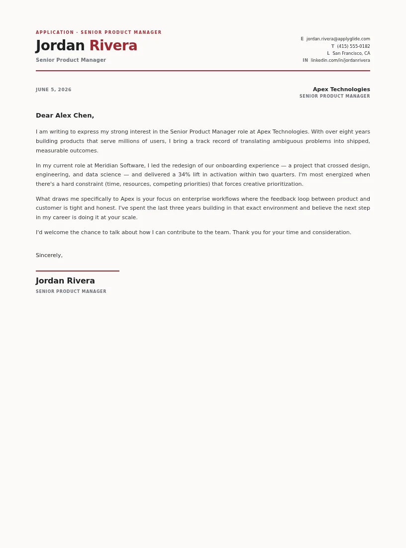 Summit cover / personal letter for Market Research Analyst