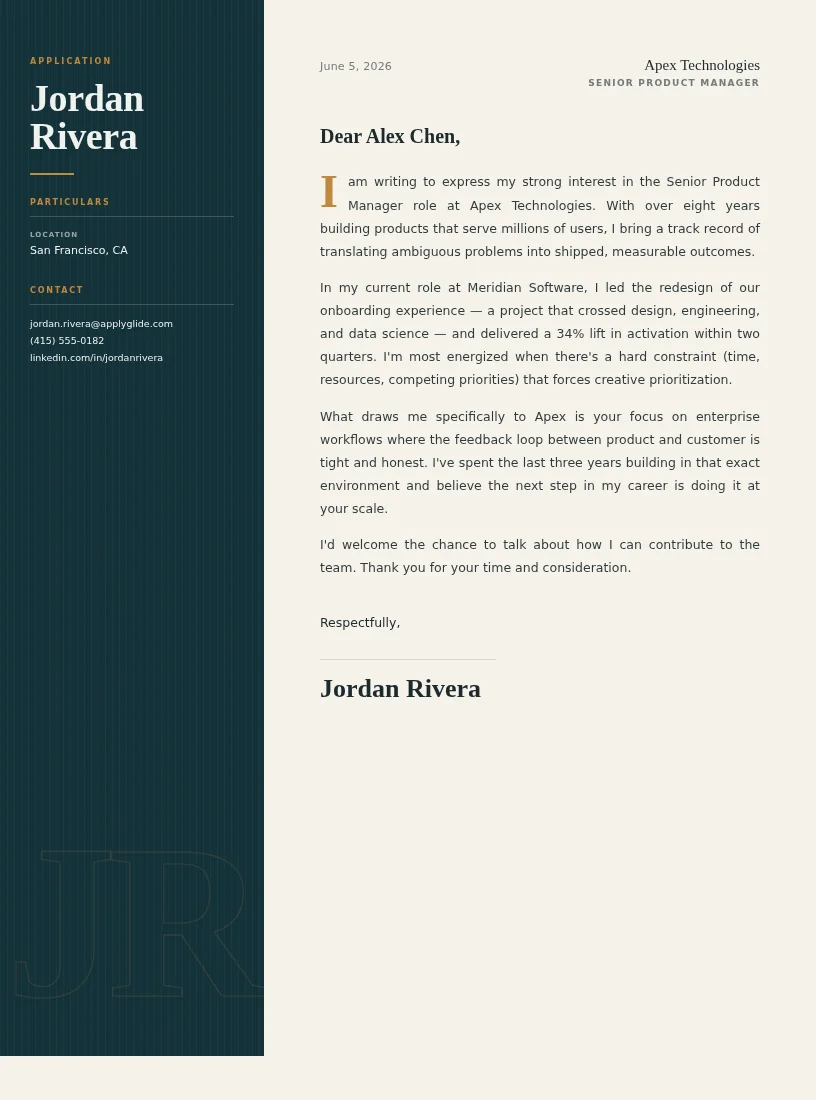 Vantage cover / personal letter for Illustrator