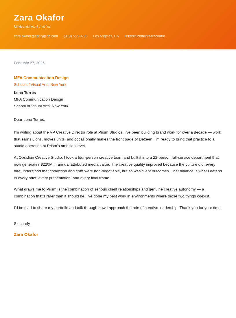 Contract Manager motivational letter — Amber Motivation