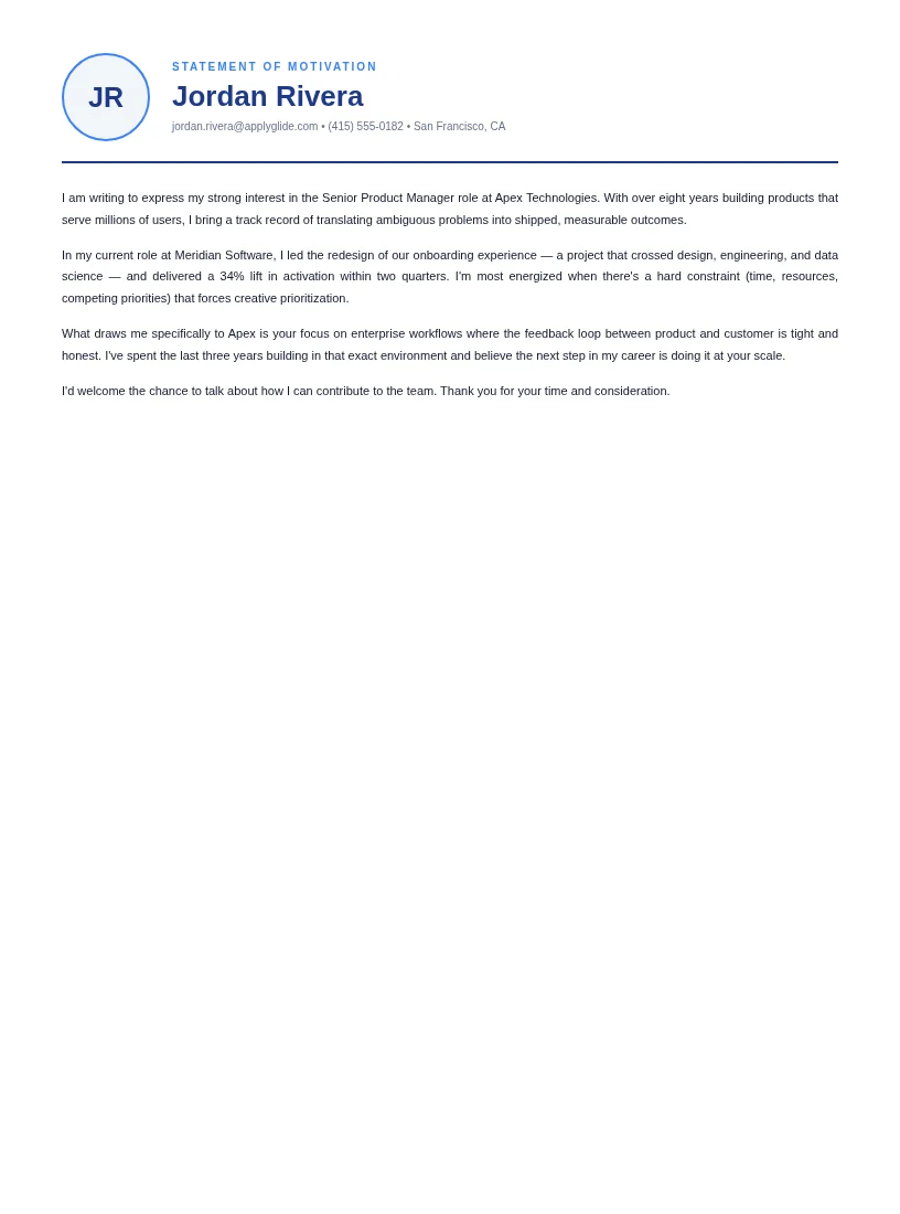 Chronos Motivation motivational letter for Partnership Sales Manager