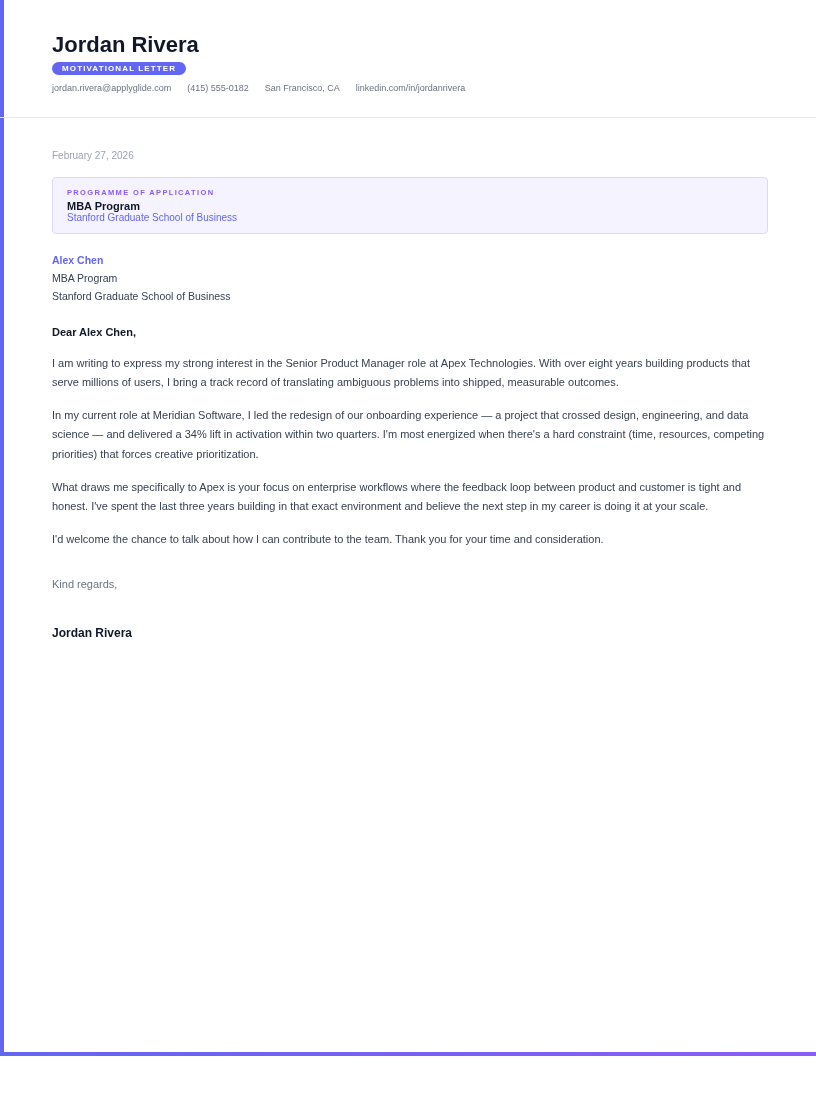 Criterion motivational letter