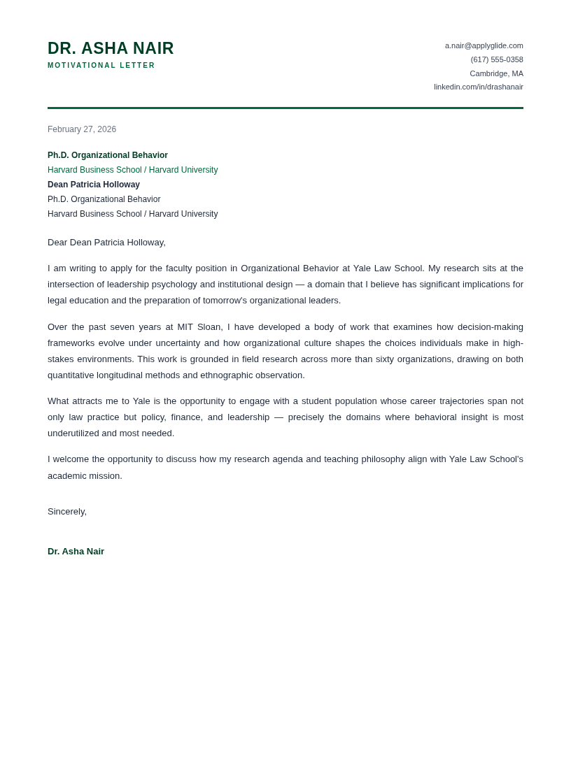 Dartmouth motivational letter