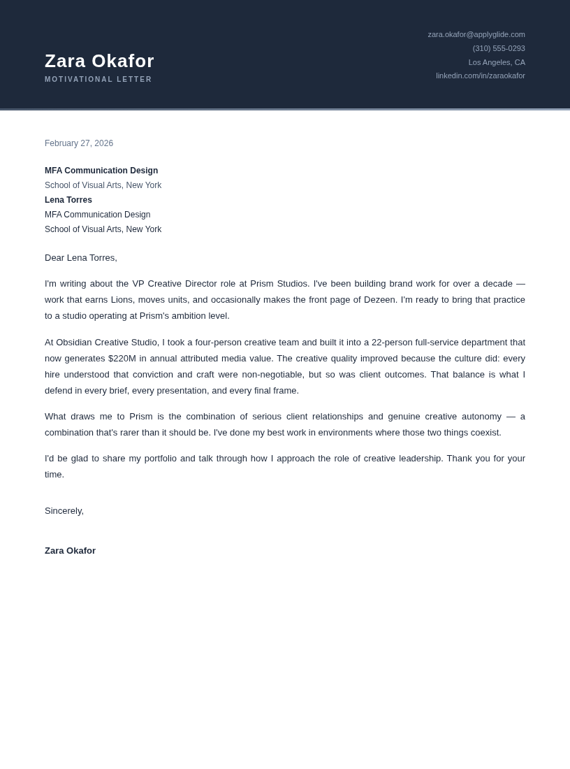 Dusk motivational letter