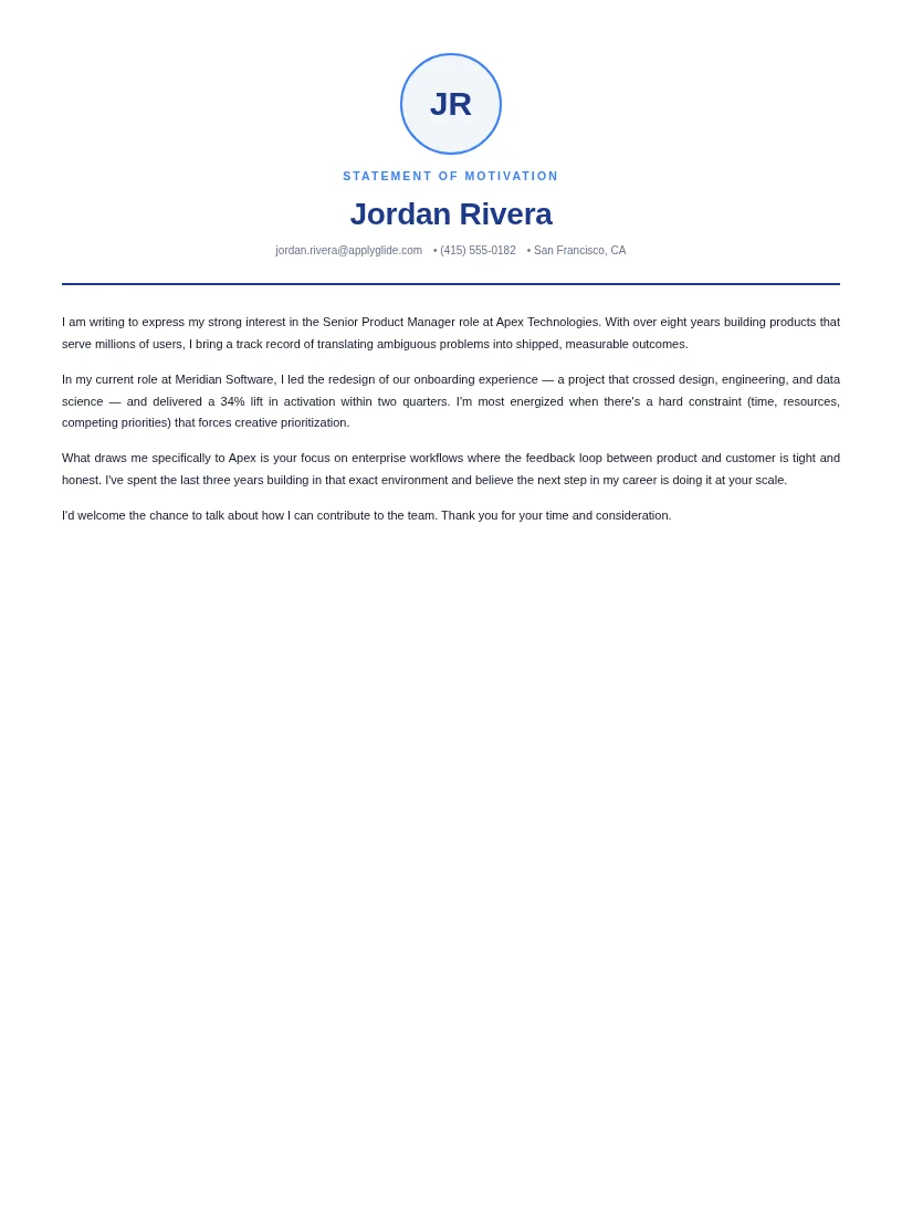 Echelon Motivation motivational letter for Partnership Sales Manager