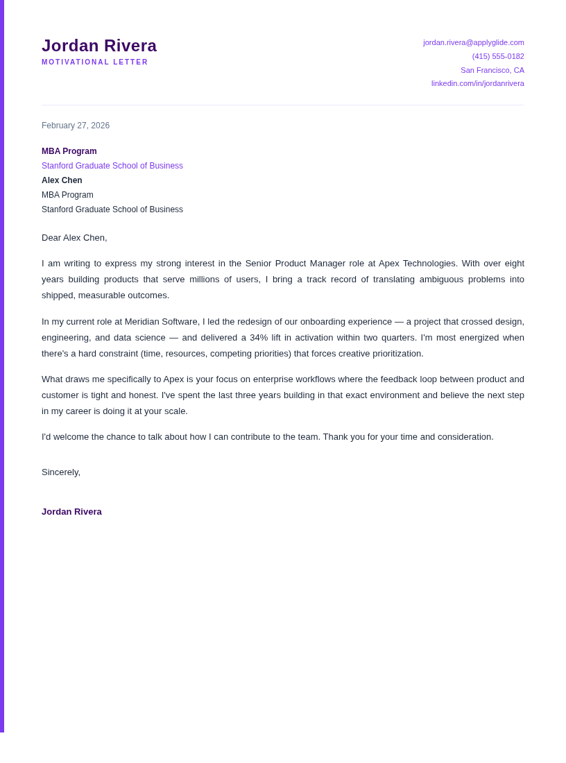 Essex motivational letter