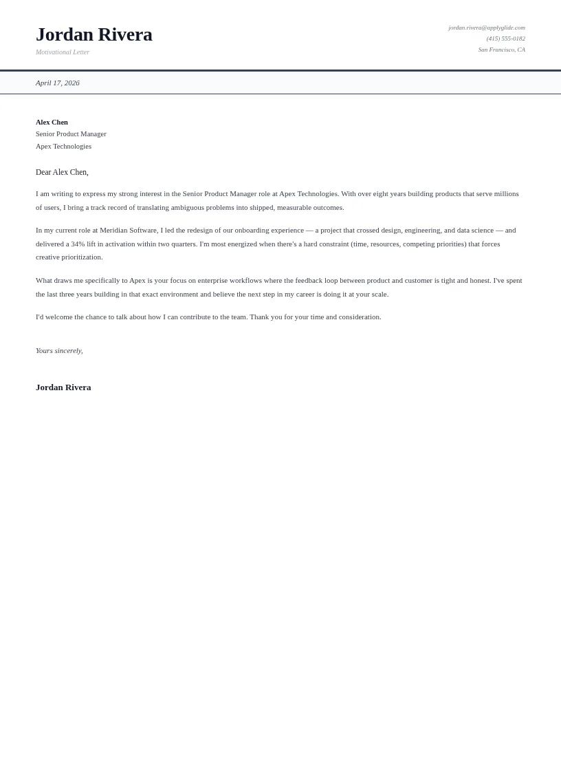 Folio Motivation motivational letter for Partnership Sales Manager