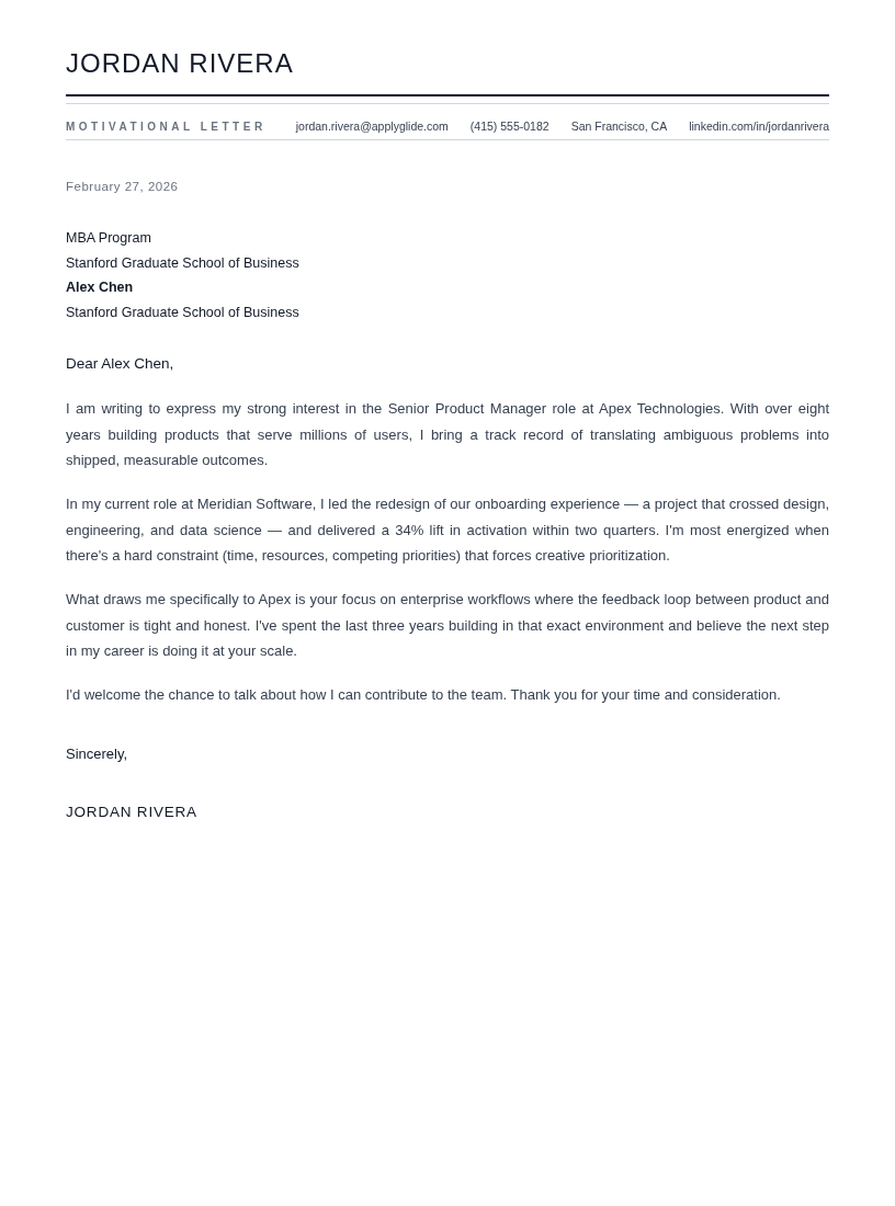 Geneva motivational letter