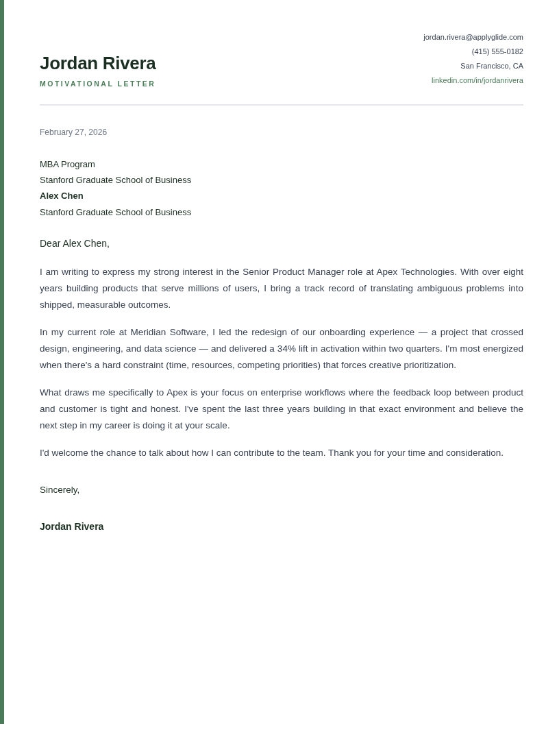 Grove motivational letter