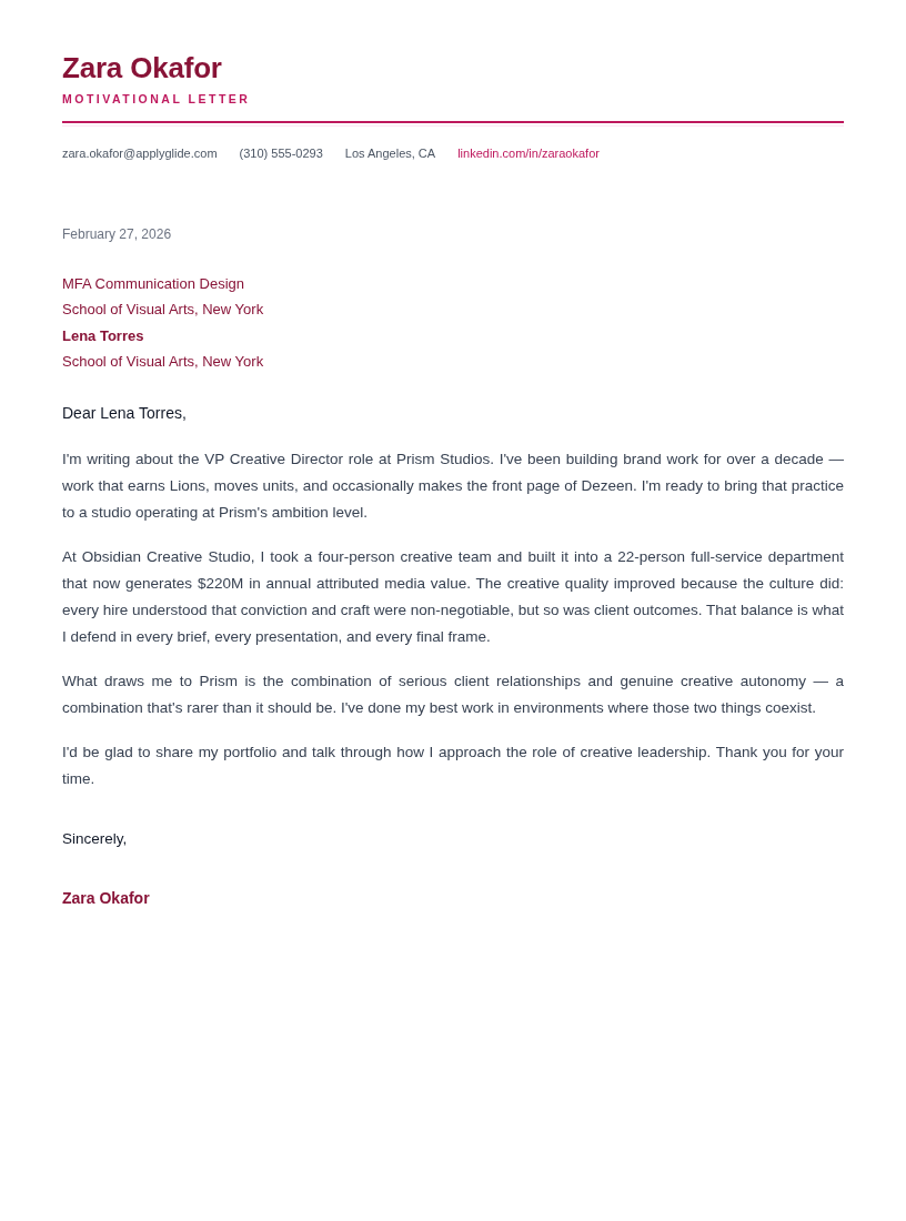 Jasmine motivational letter