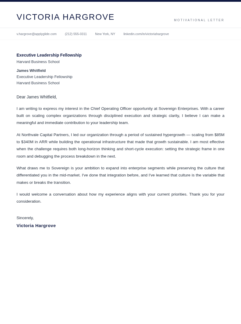 Kensington motivational letter