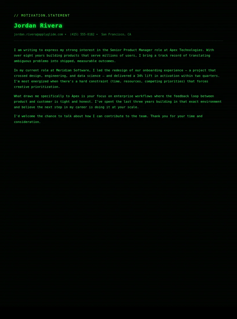 Matrix Coder Motivation motivational letter for Partnership Sales Manager