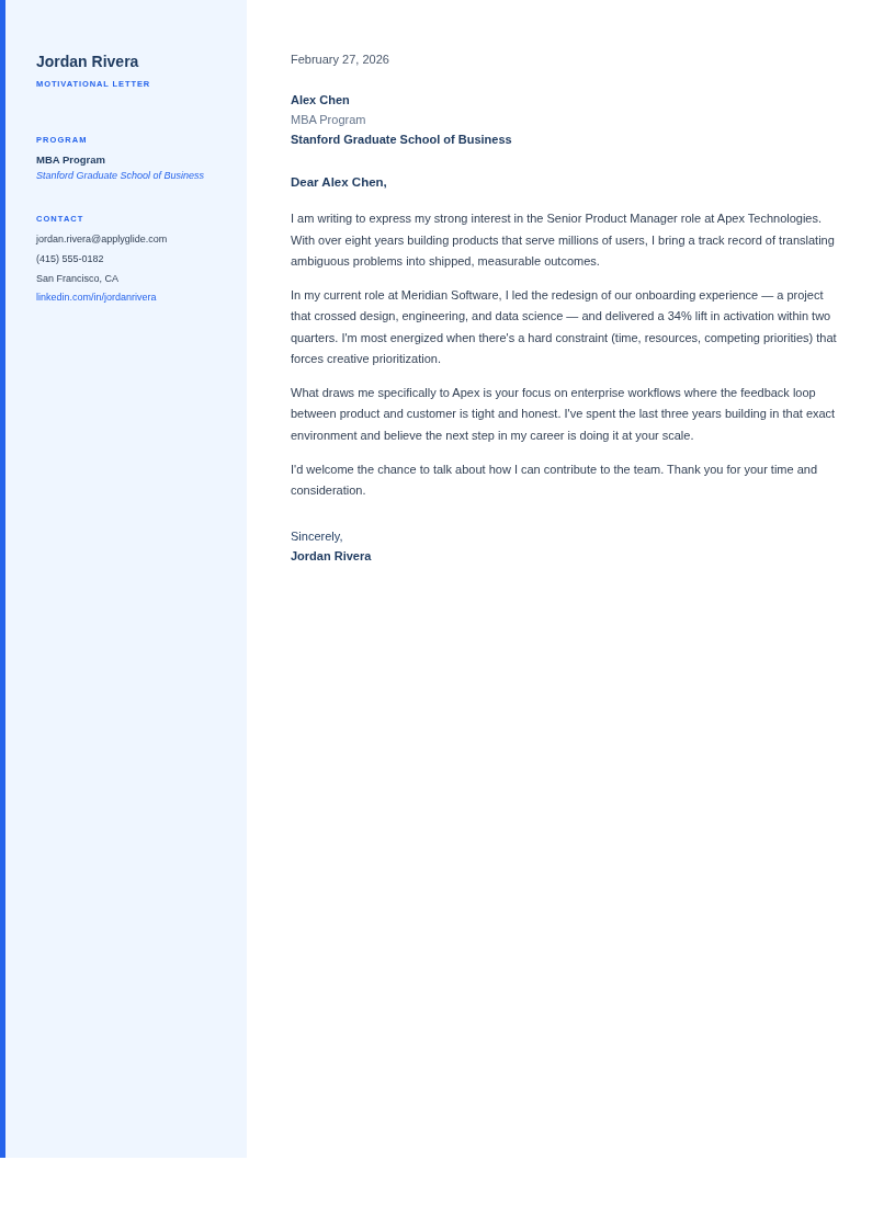 Meridian motivational letter