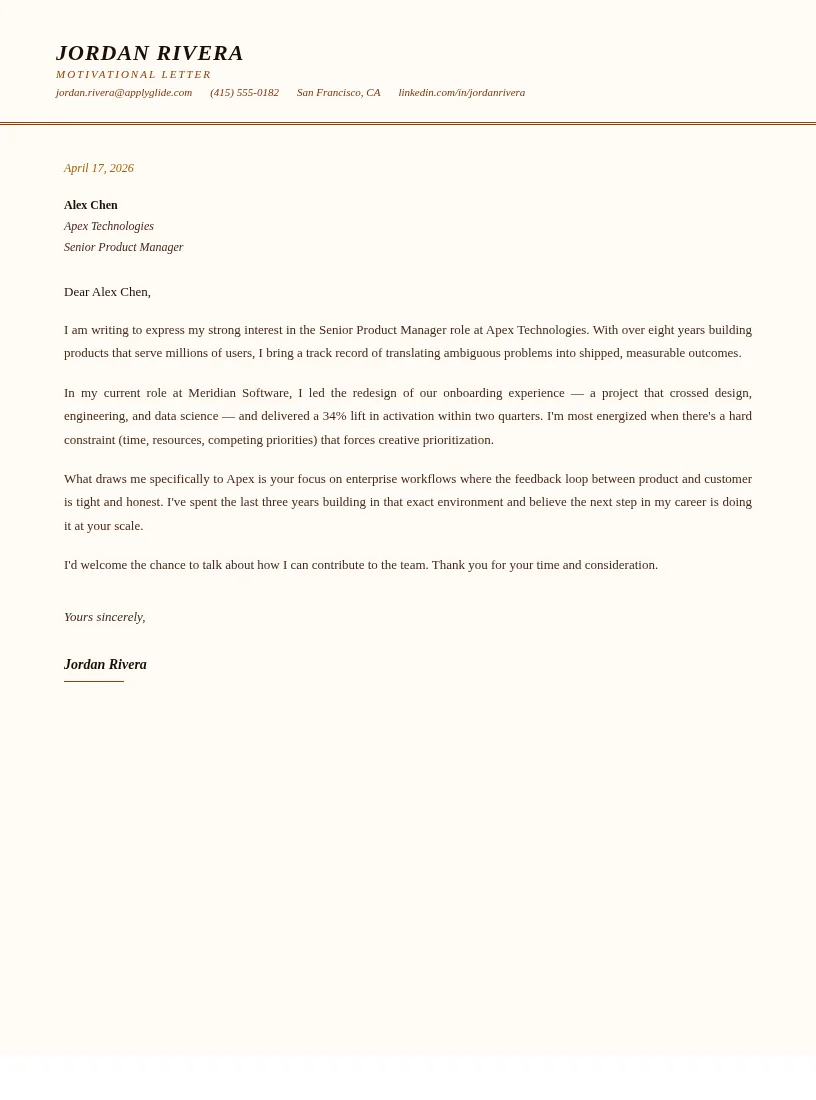 Quill Motivation motivational letter for Partnership Sales Manager