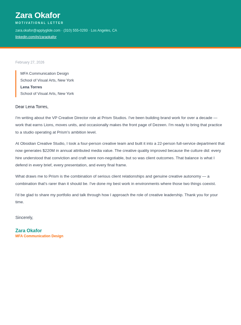 Rio motivational letter