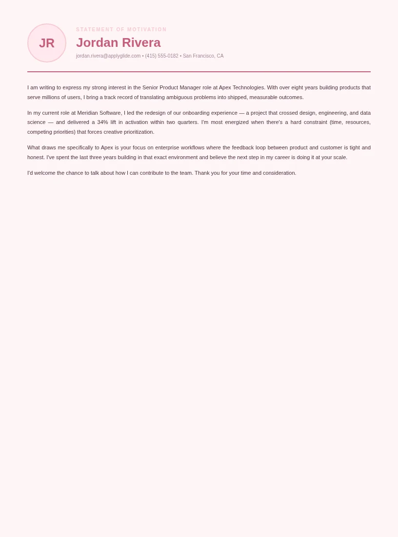 Sakura Motivation motivational letter for Partnership Sales Manager