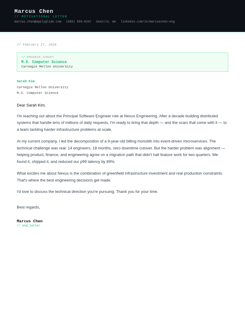 Signal motivational letter