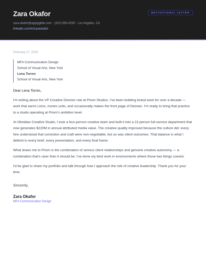 Umbra motivational letter