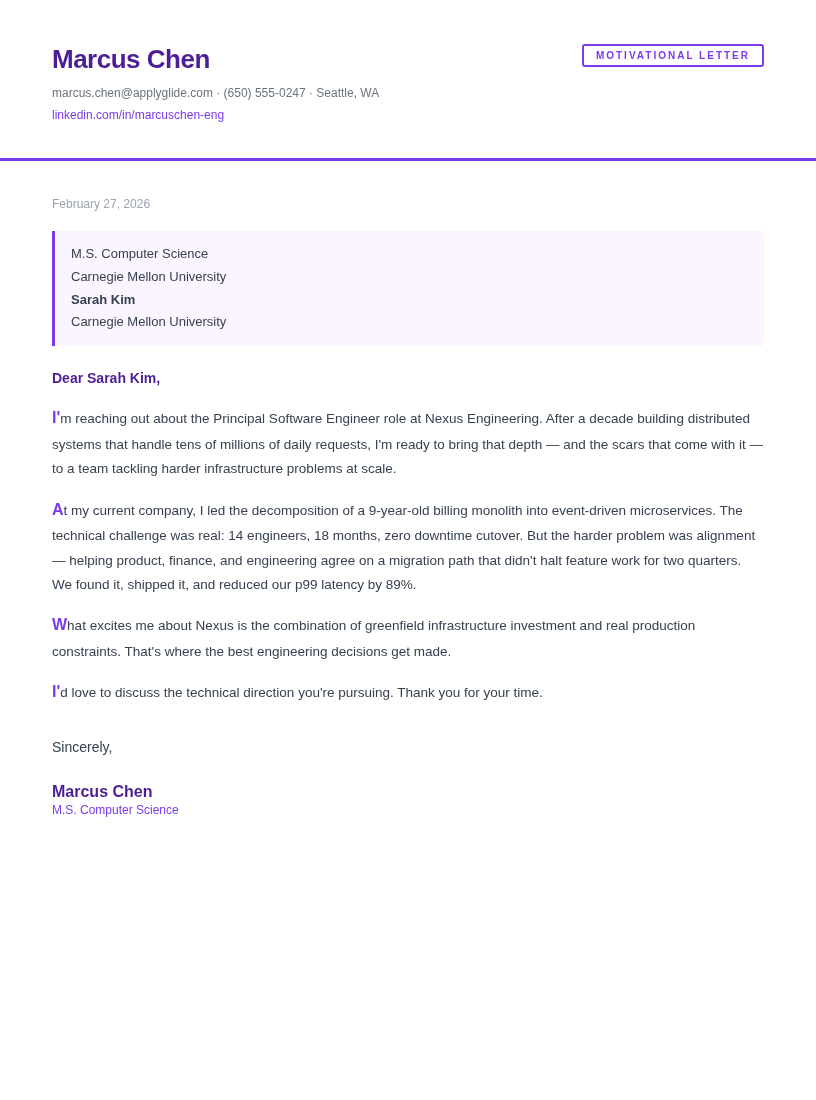 Xenon motivational letter