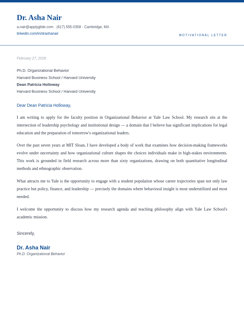 Yale motivational letter