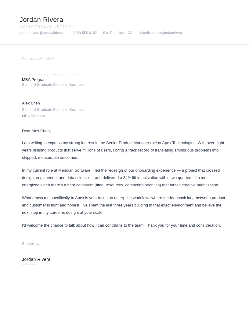 Zephyr motivational letter