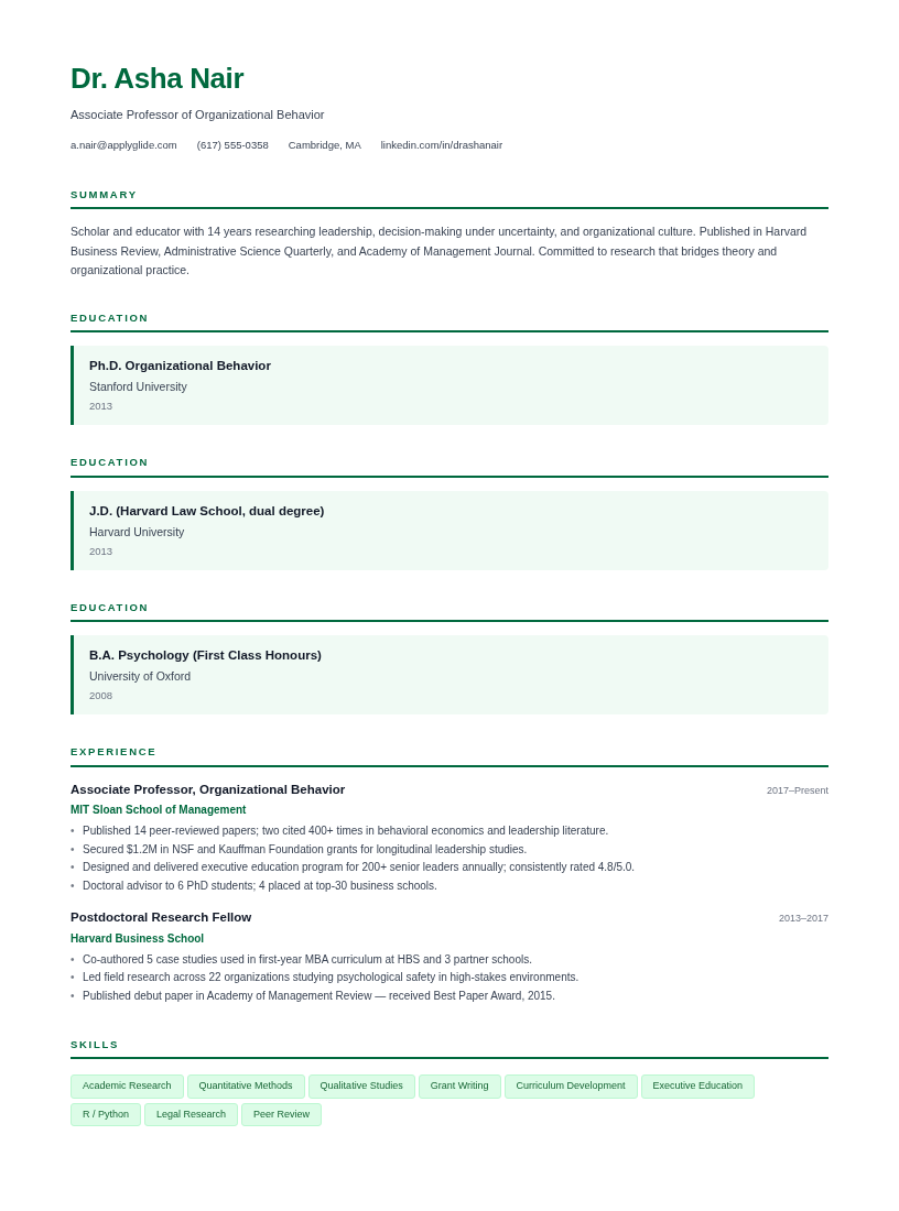 Dartmouth resume template preview