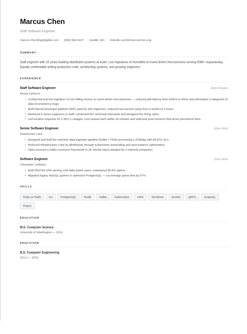Flint resume template preview