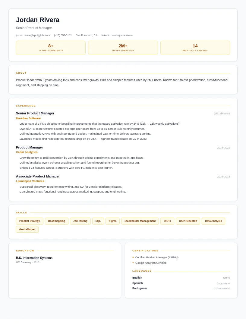 Mosaic resume for Partnership Sales Manager