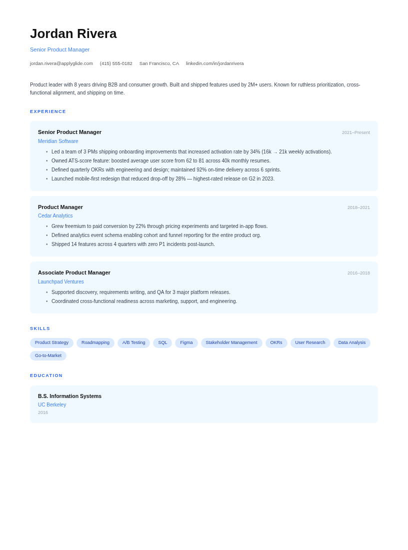 Radius resume template preview