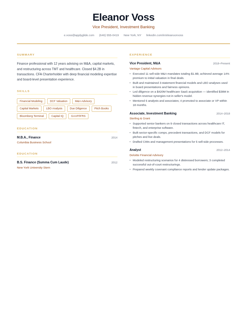 Vantage resume template preview